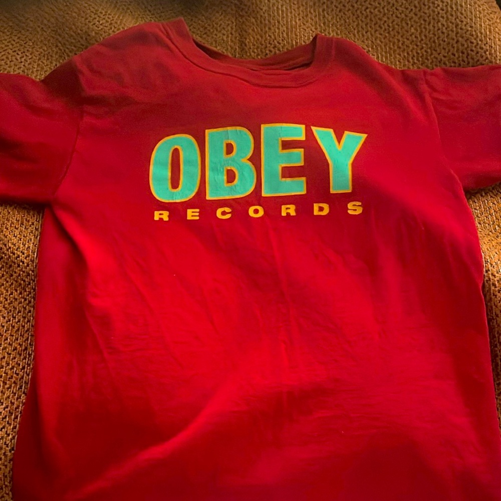 Size small red Obey records shirts